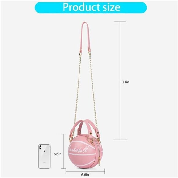 Basketball Bag Purse Handbag Shoulder Mini Round Zipper Women with Strap - Picture 2 of 8